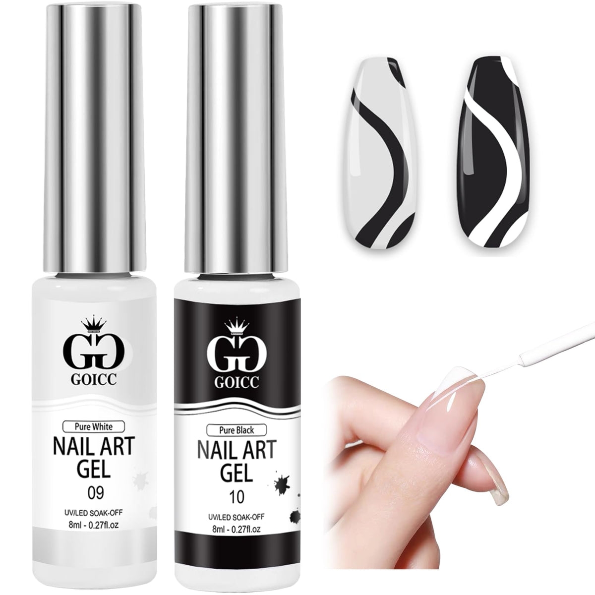 GOICC black and white gel nail art liner bottle for crisp lines
