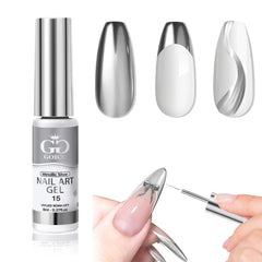 GOICC silver gel liner close-up showing cap and shine for chrome nail art.