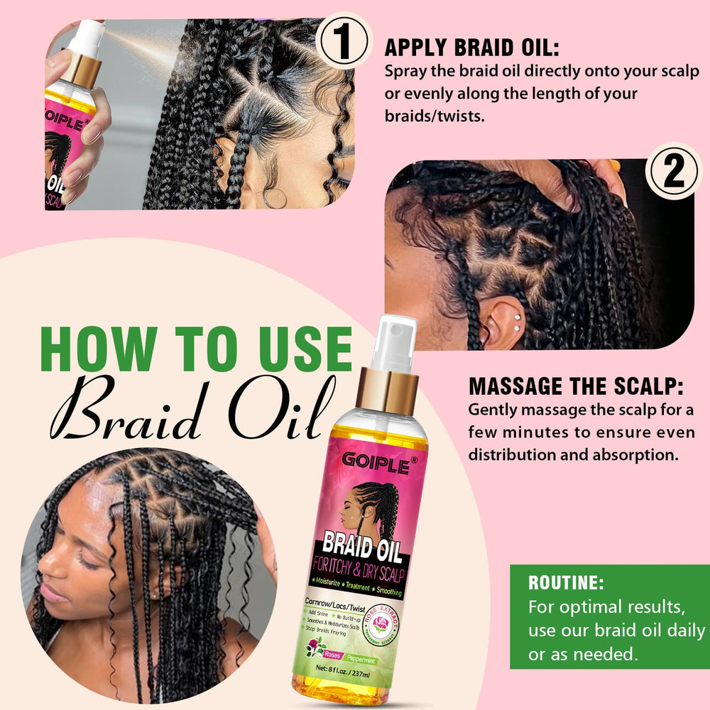Goiple Braid Oil refreshes dry hair between washes with a gentle scent.
