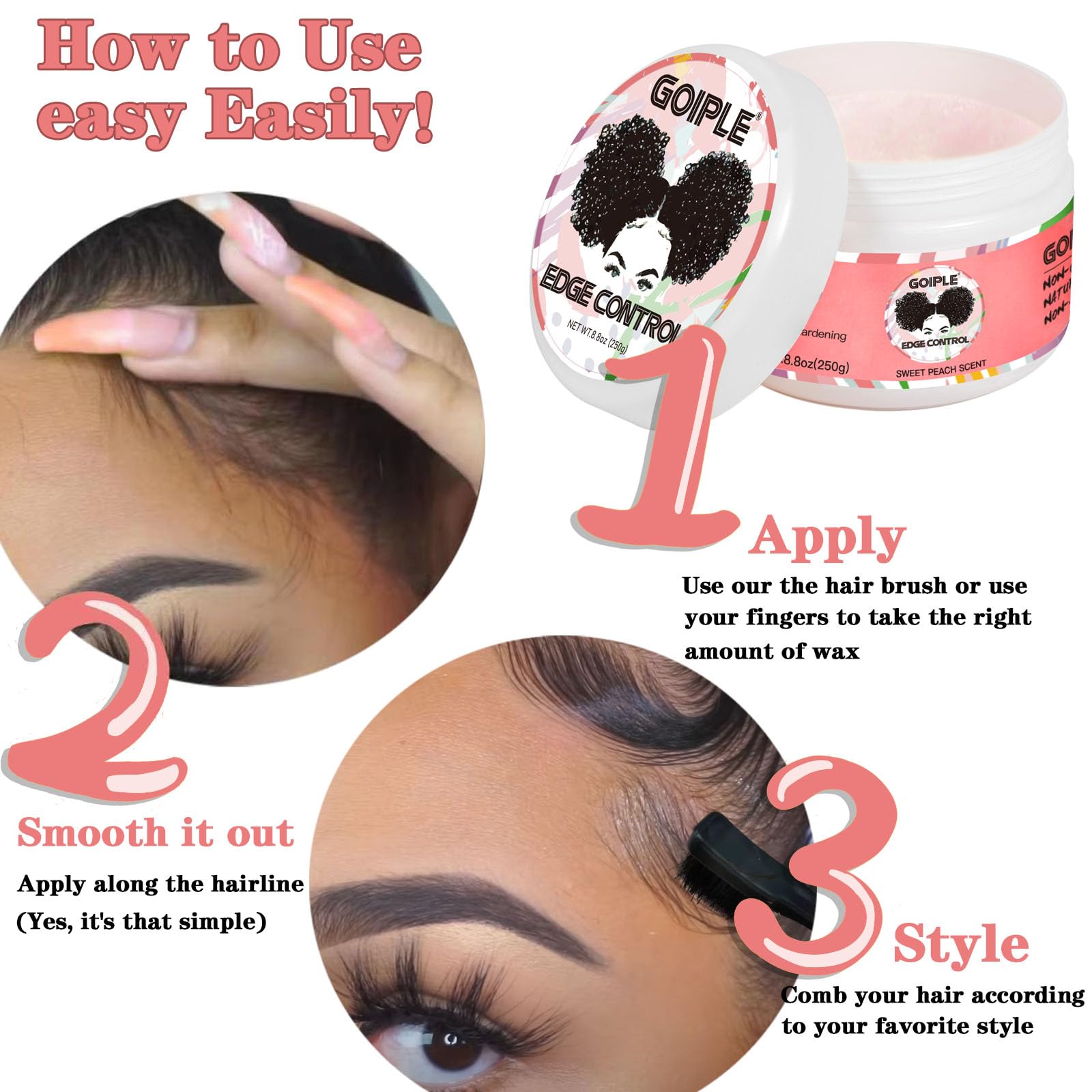 Goiple edge control wax leaves no residue, keeping scalp comfortable.