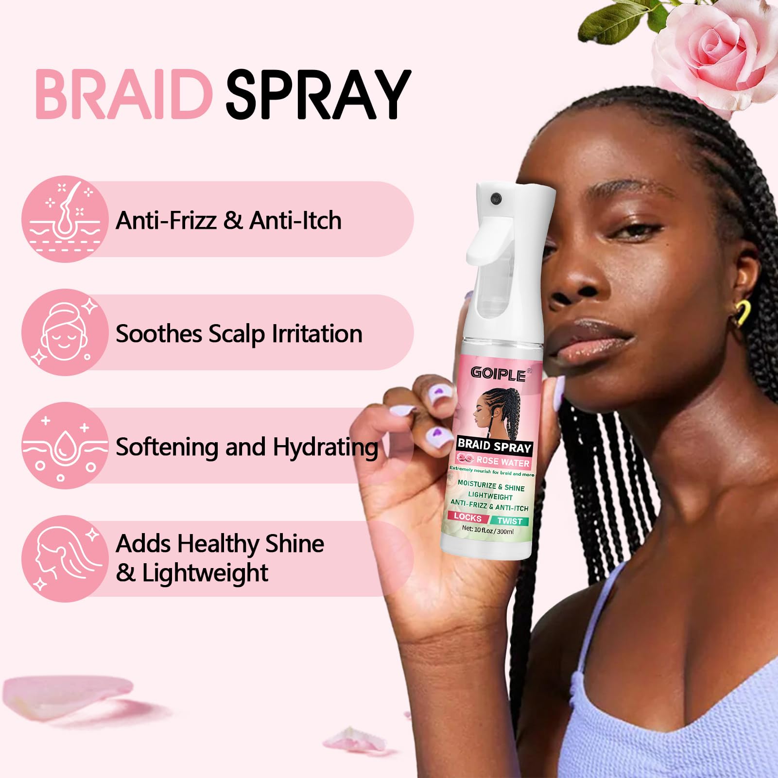 Goiple Hair Moisturizer Rose Water mist for daily hydration.