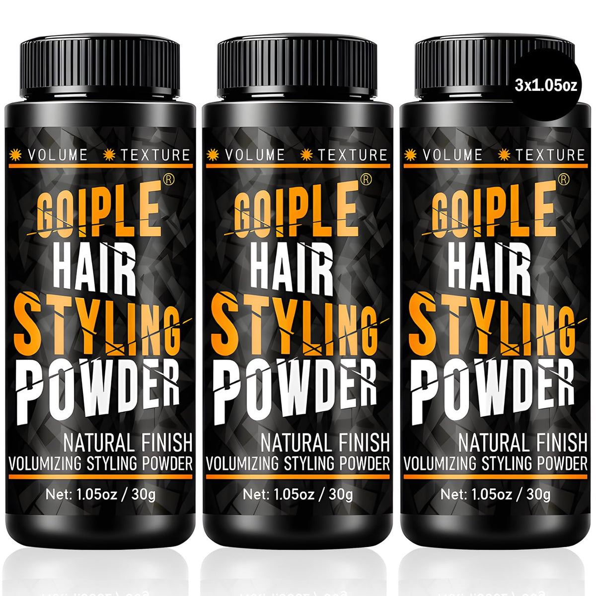 Goiple hair styling powder bottle shows natural matte finish for daily hold
