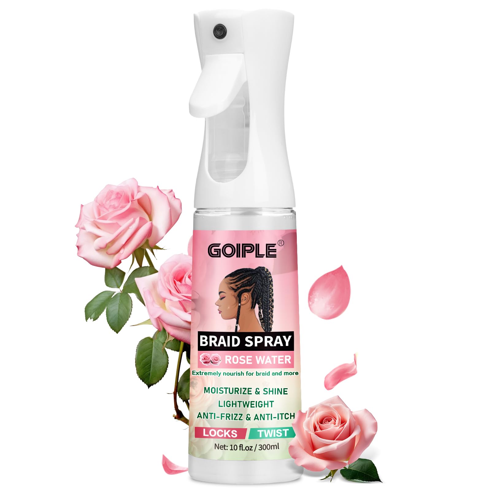 Goiple Rose Braid Spray 10oz bottle mist for smooth, hydrated locs.