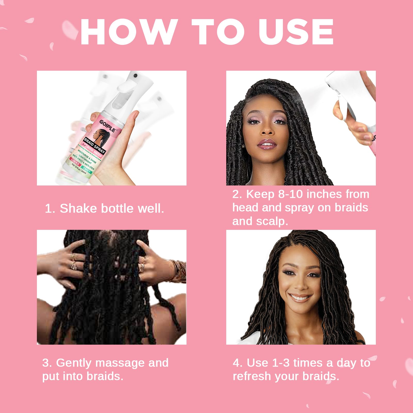 Goiple Rose Water Protective Spray shields hair from environmental stress.