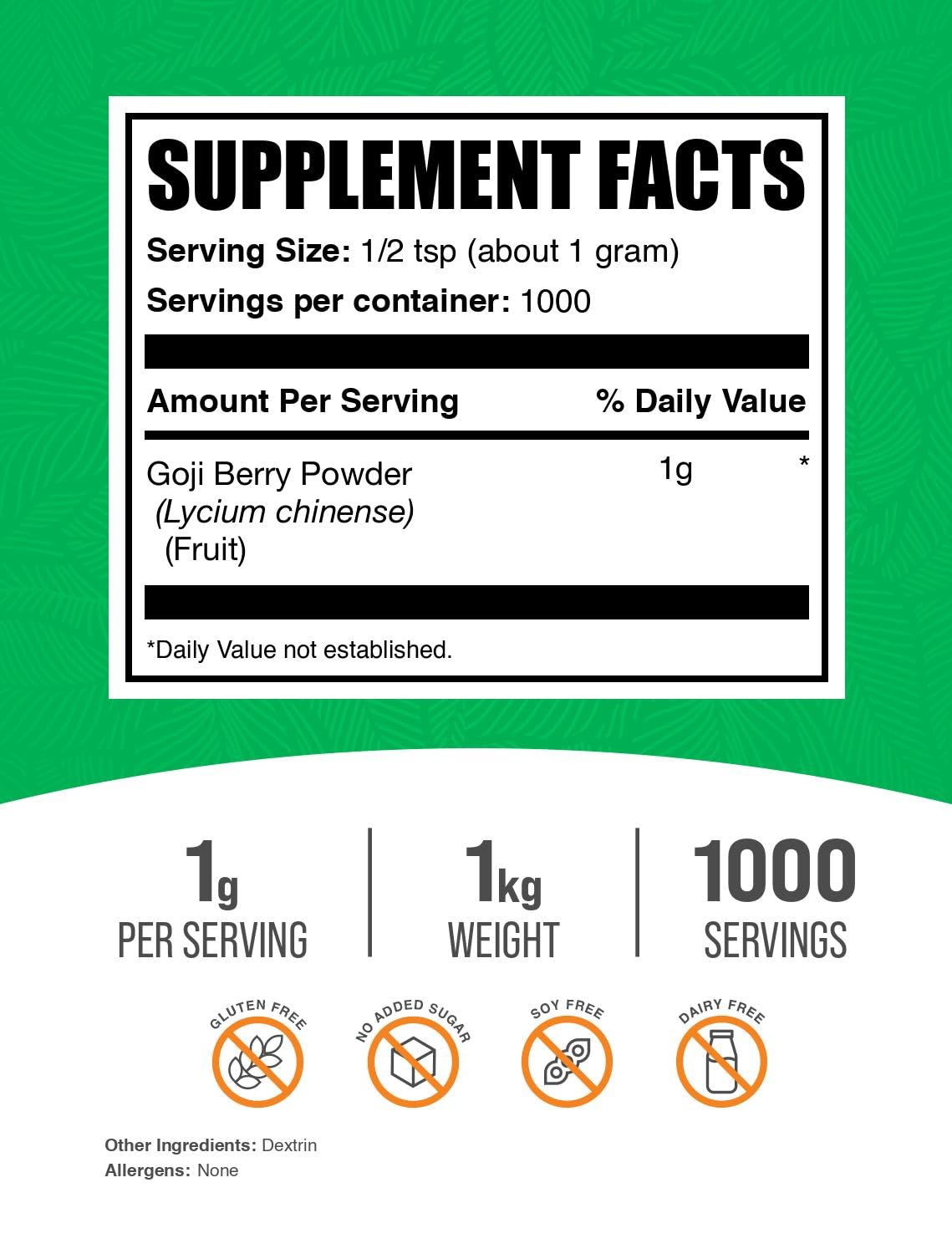 Goji Berry Powder vegan and gluten-free label