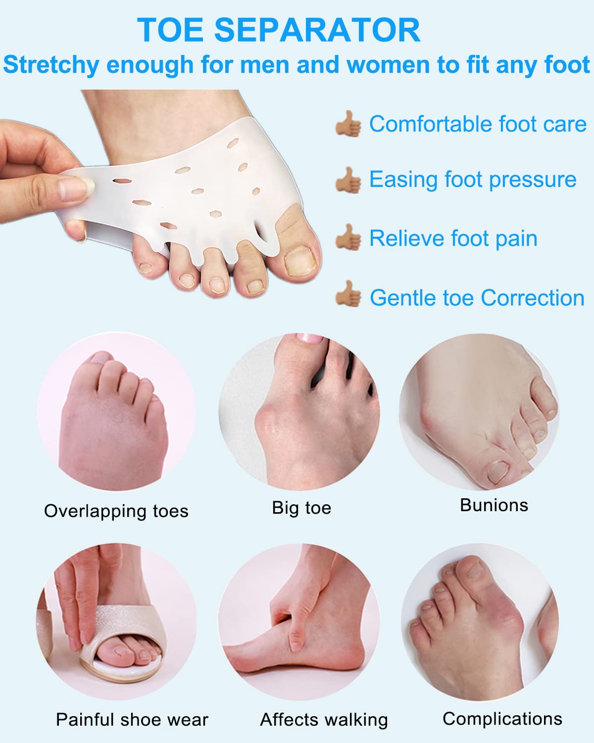 Golbylicc bunion corrector forefoot pads reduce rubbing and pressure during daily wear.