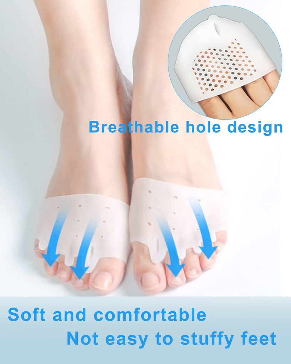 Golbylicc metatarsal gel pads cushion the forefoot for everyday comfort.