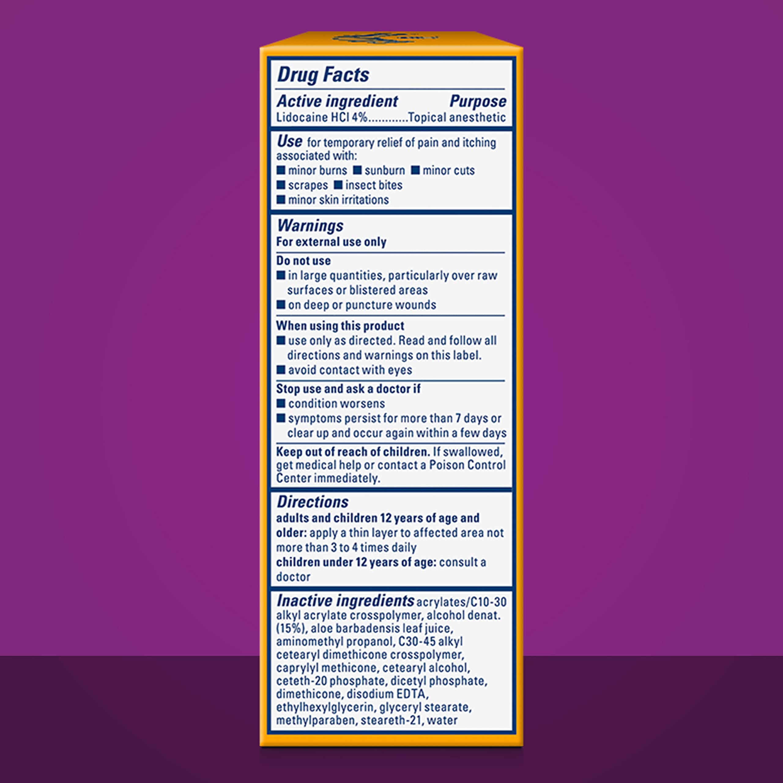 Gold Bond lidocaine 4 percent label closeup showing maximum strength