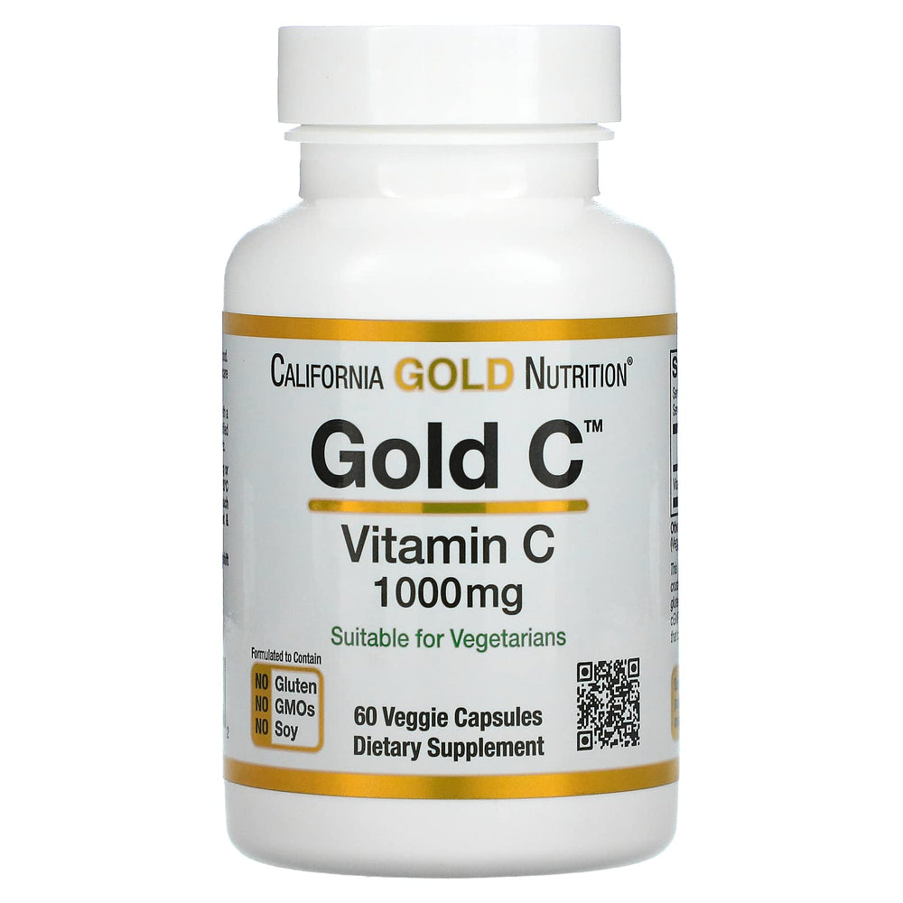 Close-up of a Gold C veggie capsule inside the bottle