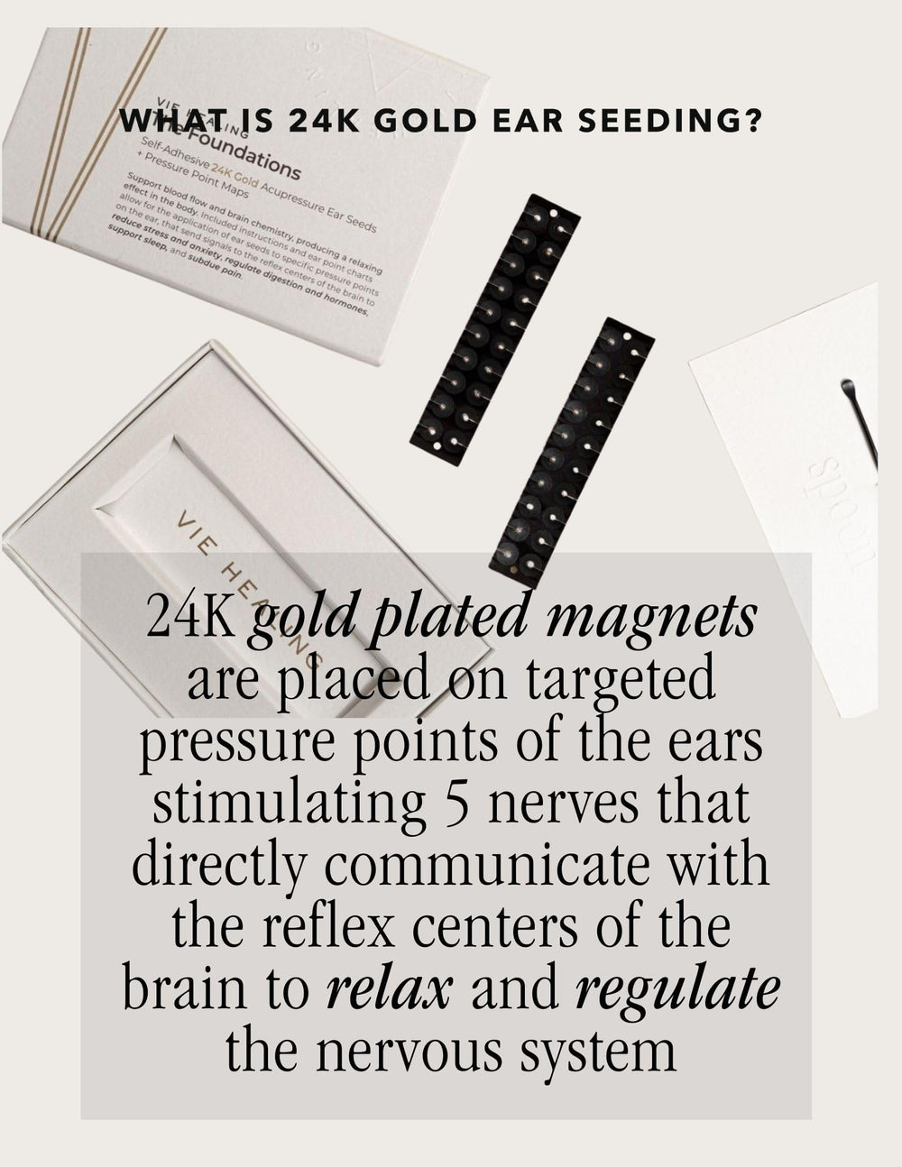 Gold ear seeds applied to an acupressure chart for guidance