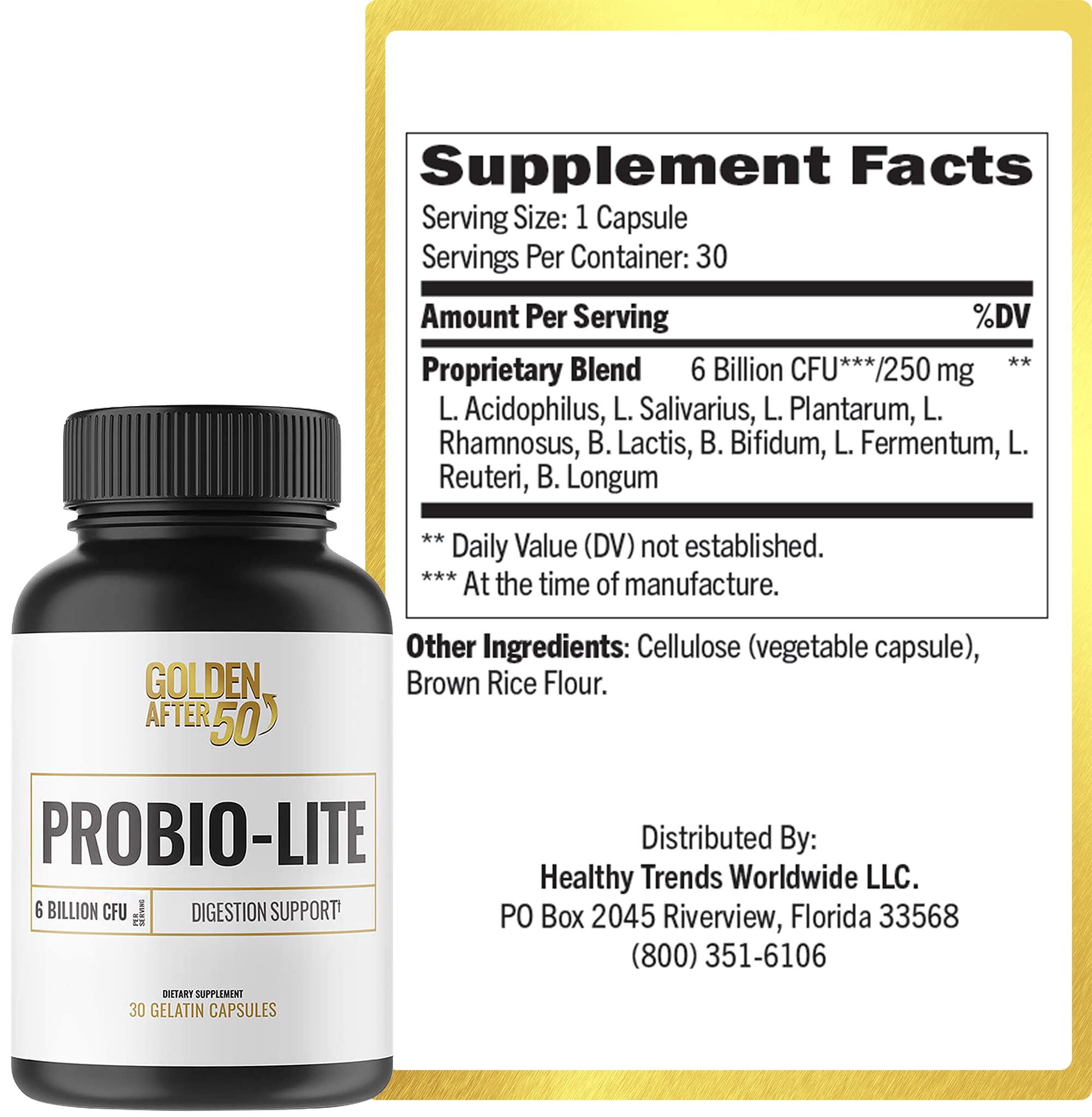 Probio-Lite bottle front view showcasing gut health and digestion support