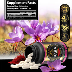 Close-up of Golden Saffron GABA capsules