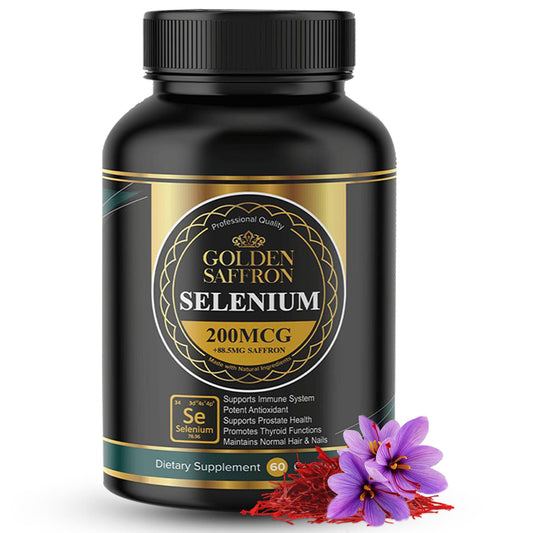 Front view of Golden Saffron Selenium bottle