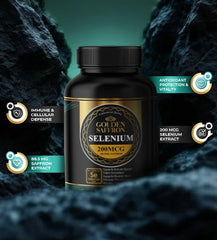 Graphic showing 200 mcg selenium and 88.5 mg saffron extract