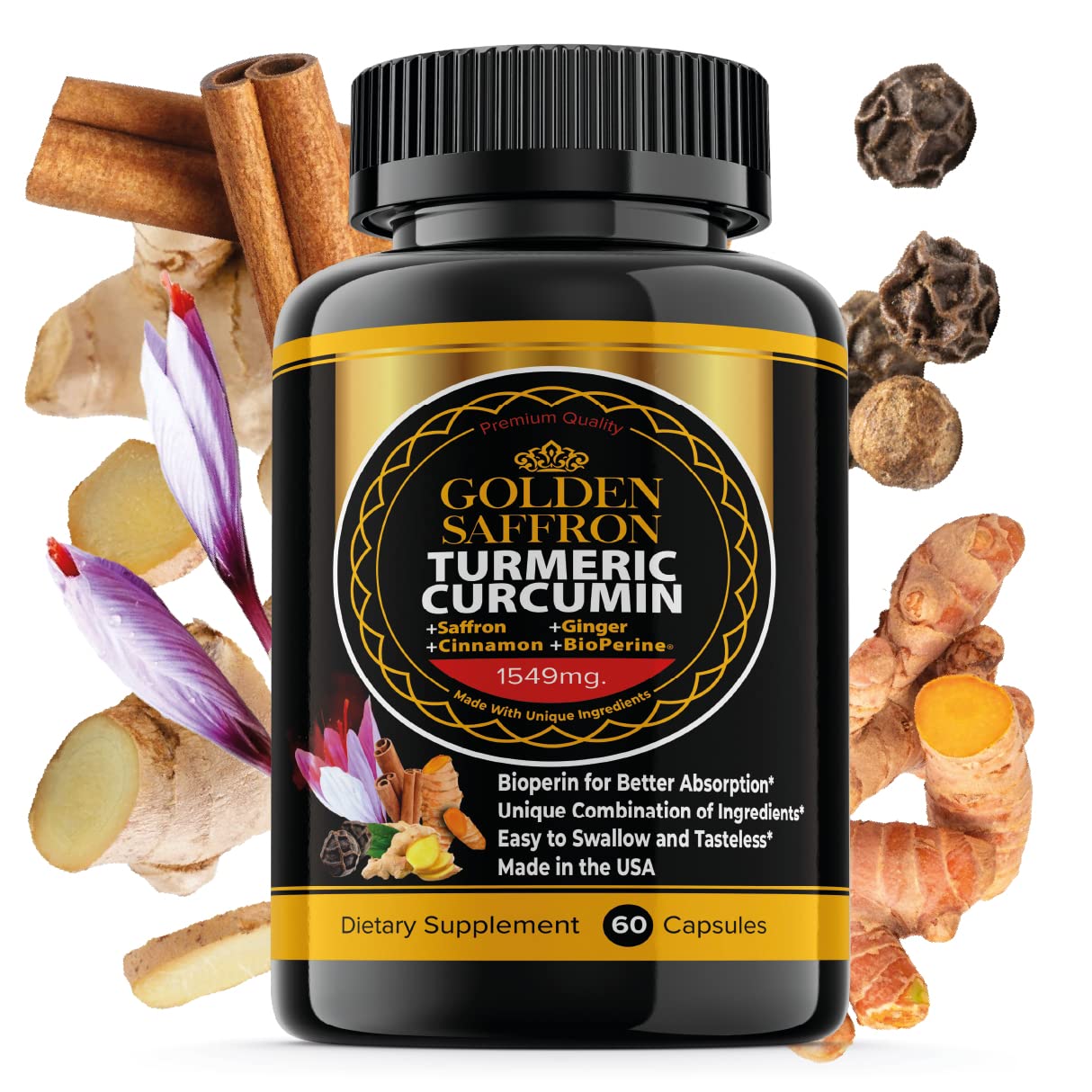 Golden Saffron Turmeric Curcumin bottle front view