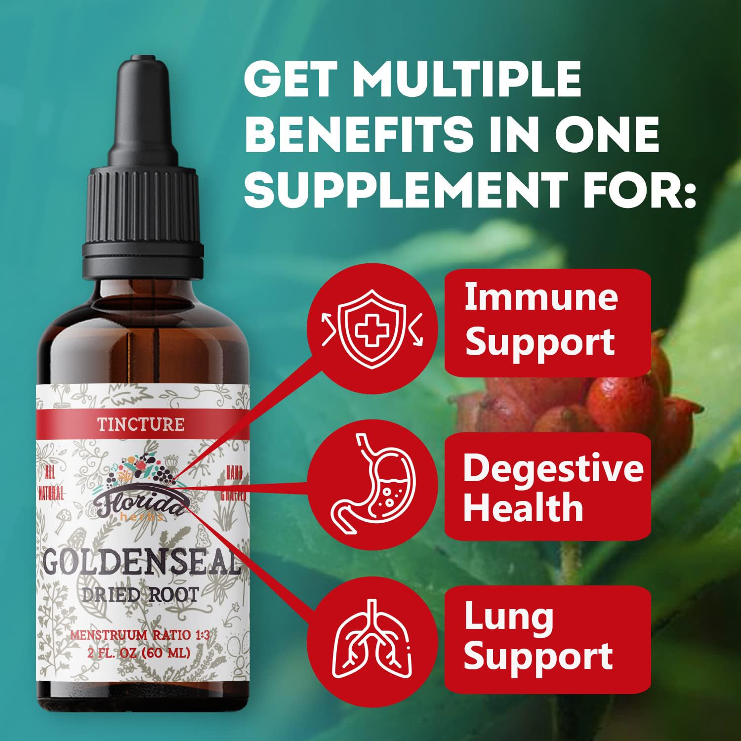 Amber glass dropper bottle for Goldenseal tincture