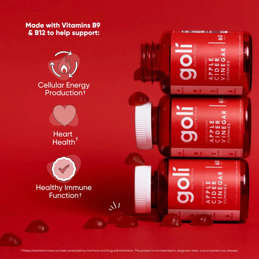 Close-up of Goli ACV gummy vitamins in a bottle
