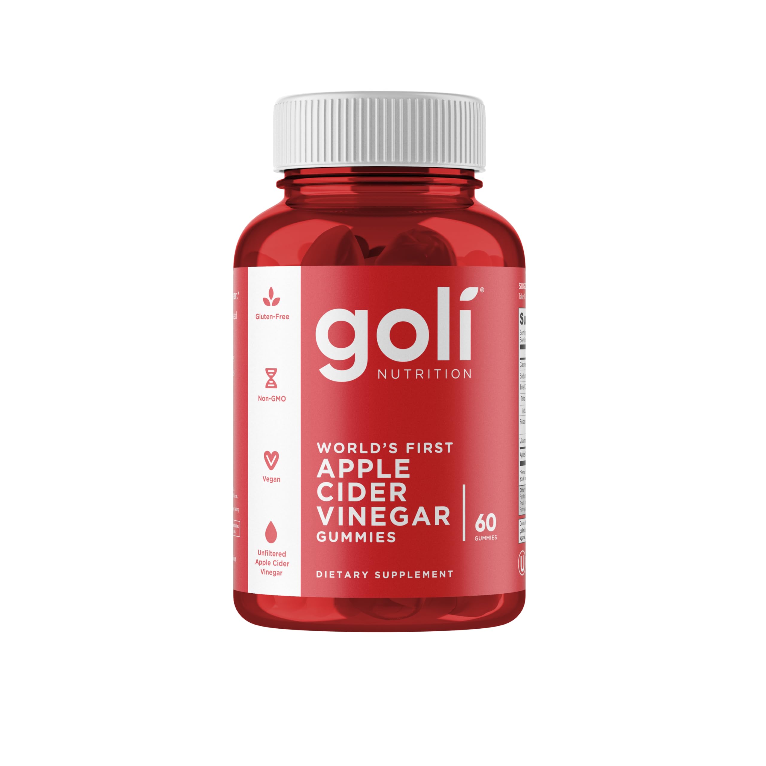 Front view of Goli Apple Cider Vinegar Gummy Vitamins bottle, 60 count