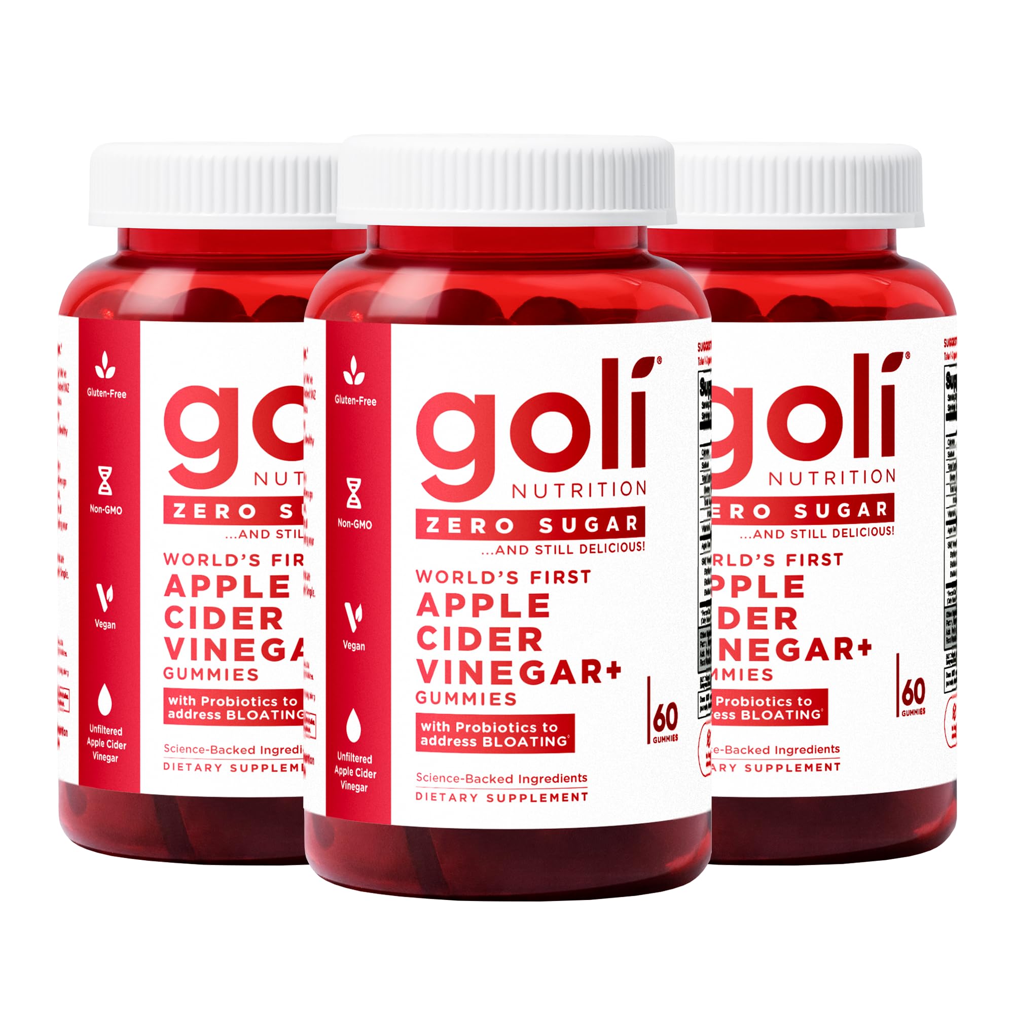 Goli Zero Sugar Apple Cider Vinegar Gummies bottle with Vitamin B12 and Probiotics