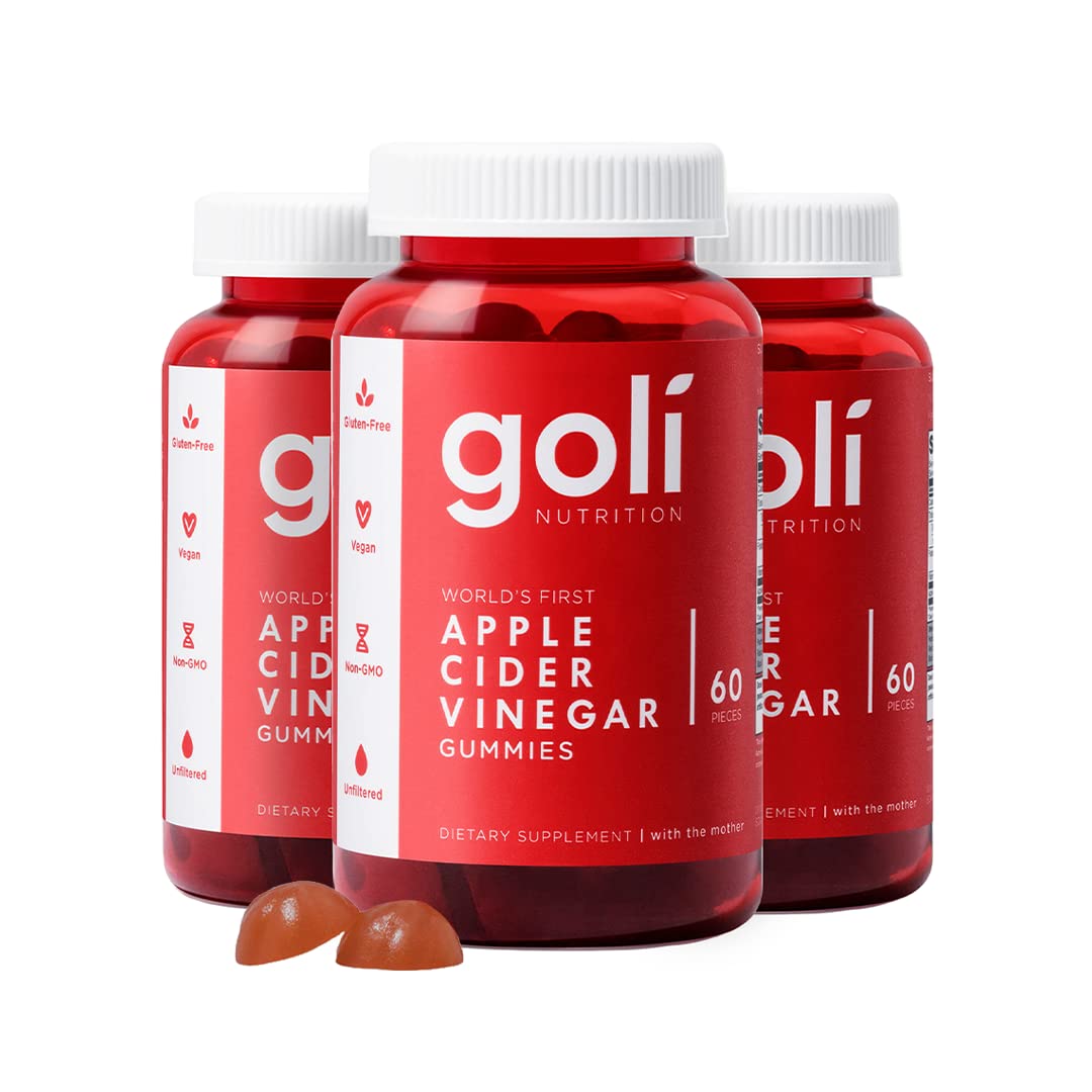 Goli ACV Gummies bottle front highlighting vegan gluten-free formula for daily wellness