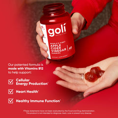 Goli ACV Gummies bottle side shows ingredients and patented formula for energy support