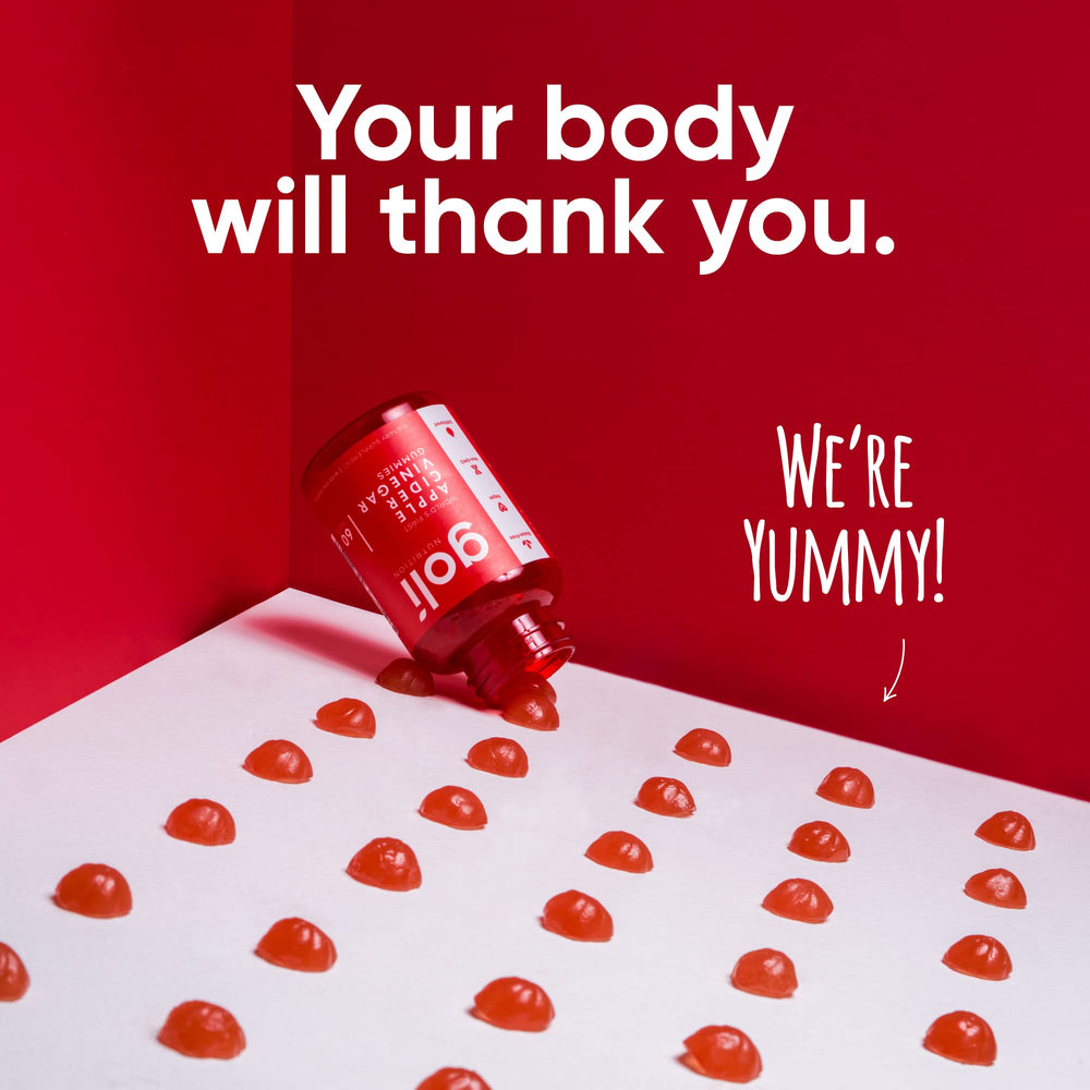 Gelatin-free gummies in bottle with bright label