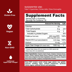 Bottle label highlighting vitamins B9 and B12