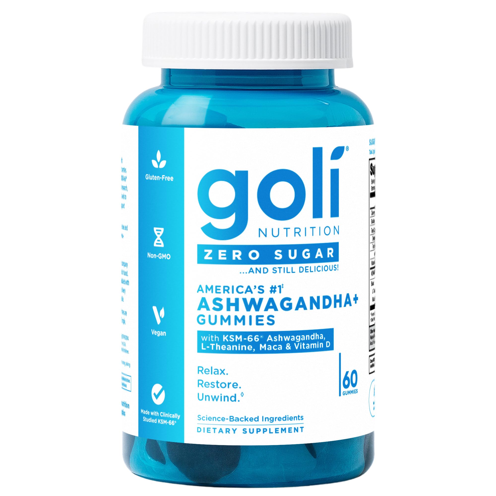 Front view of Goli Ashwagandha Gummies bottle with KSM-66 label