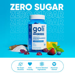Goli Zero Sugar Gummies brand emphasizes keto-friendly, no sugar alcohols.