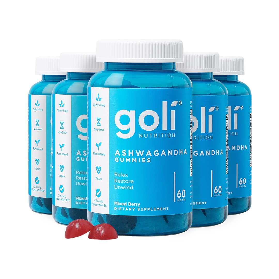Goli Ashwagandha & Vitamin D Gummies bottle with mixed berry label
