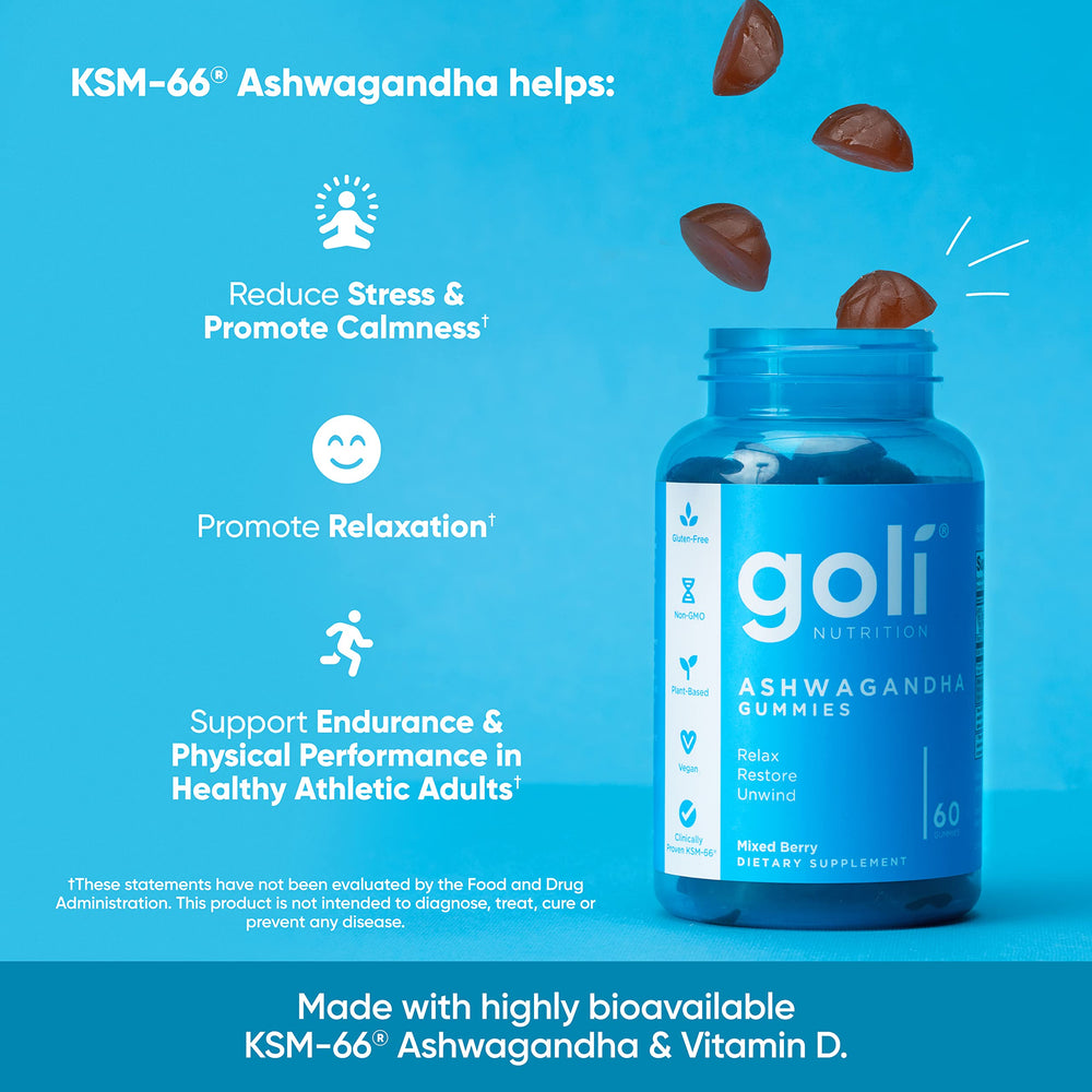 Front view of two Goli bottles showing 120 gummies total.
