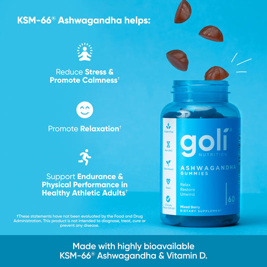 Front view of two Goli bottles showing 120 gummies total.