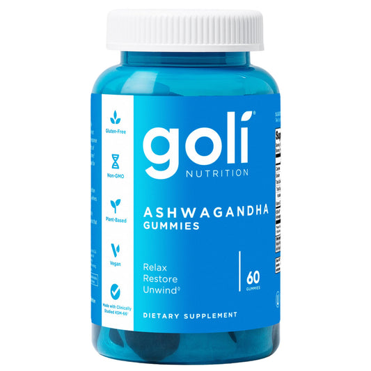 Bottle of Goli Ashwagandha & Vitamin D Gummies, 60 count, Mixed Berry