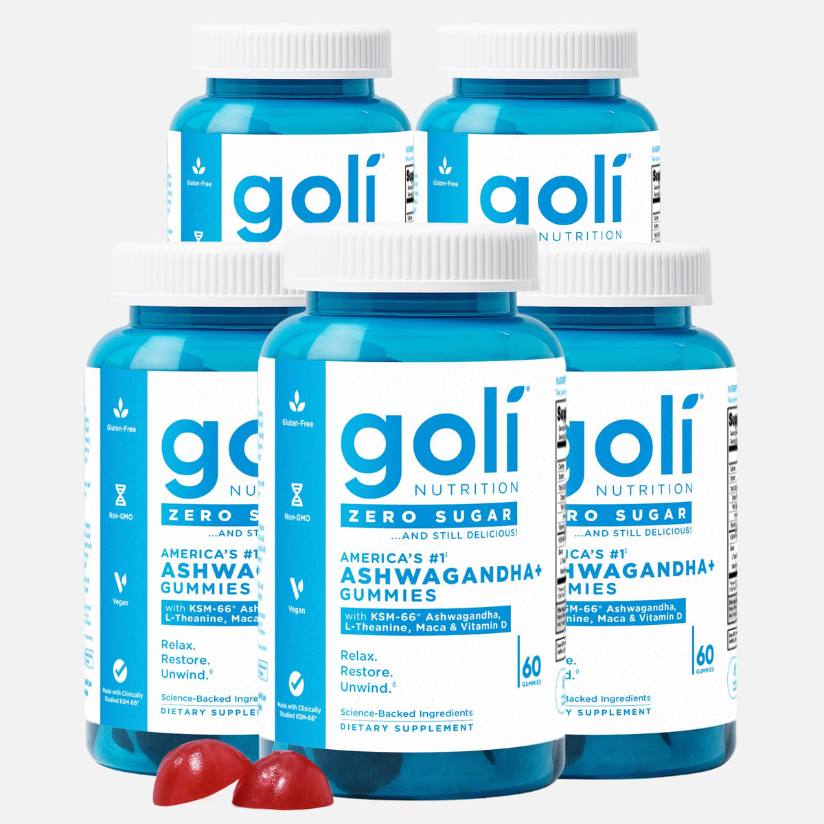 Goli Zero Sugar Ashwagandha Gummies Mixed Berry flavor, vegan, gluten-free, gelatin-free with KSM-66