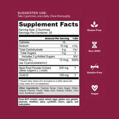 Goli Beets Cardio Gummies packaging display highlighting vegan, non-GMO ingredients