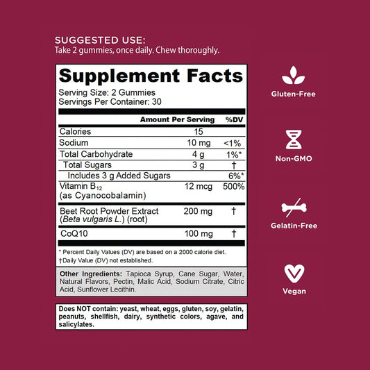Close-up of Goli Beets Cardio Gummy bottle showing 60-count packaging