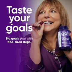 Goli Dreamy Sleep bottle side view; magnesium helps calm the mind.