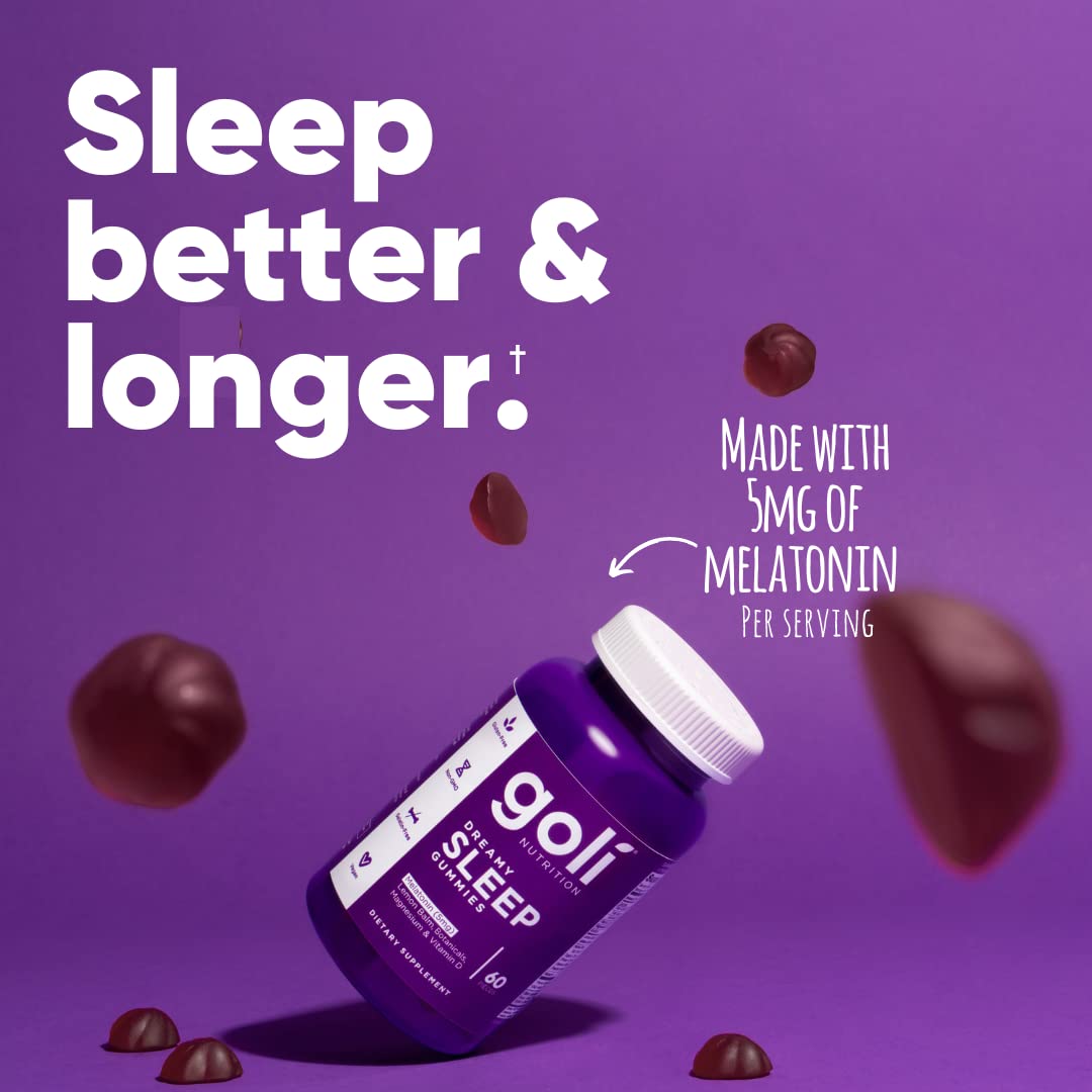 Goli Dreamy Sleep Gummies bottle with label and 180-count packaging