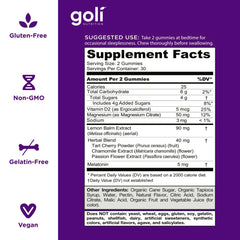 Goli Dreamy Sleep Gummies vegan, gelatin-free, gluten-free, non-GMO packaging