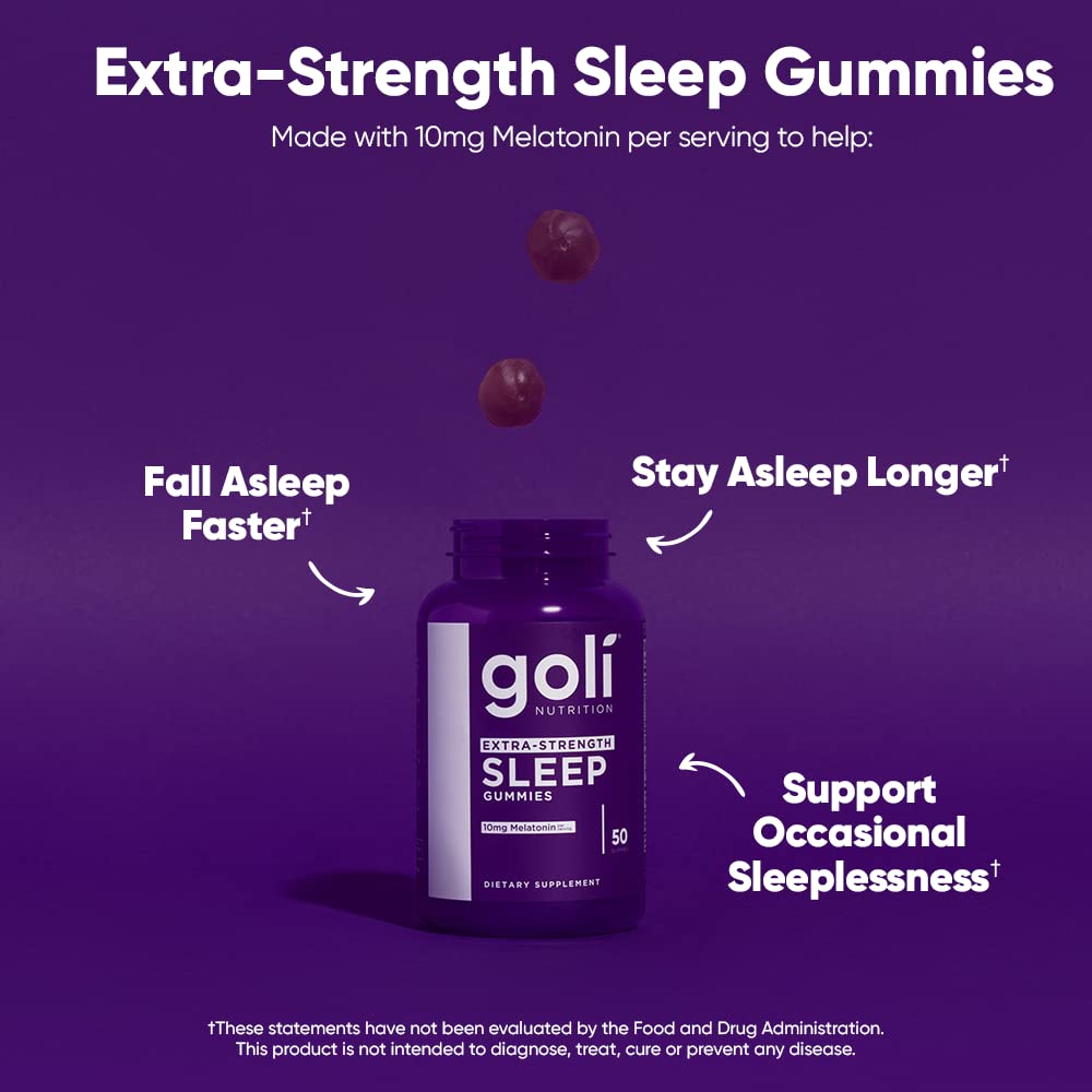 Close-up of Goli sleep gummies label highlighting vegan, gluten-free benefits