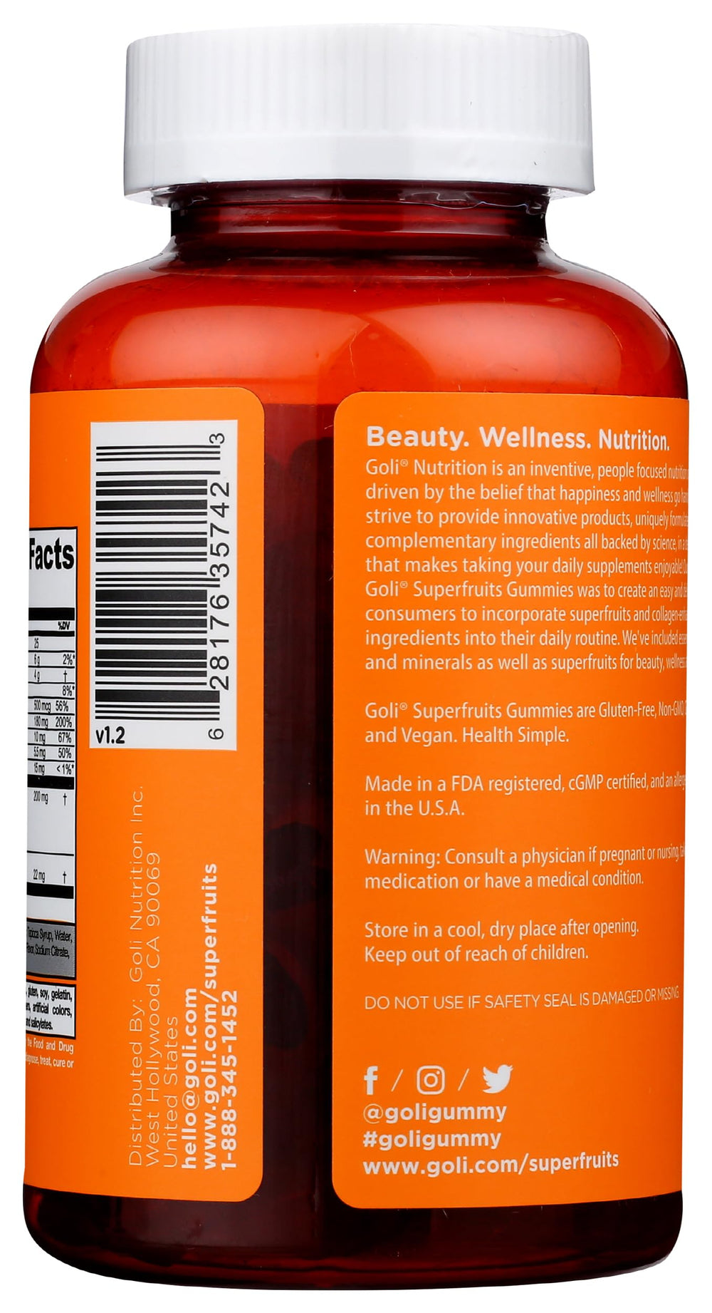 Close-up of Goli Mixed Fruit Superfruits Gummies bottle