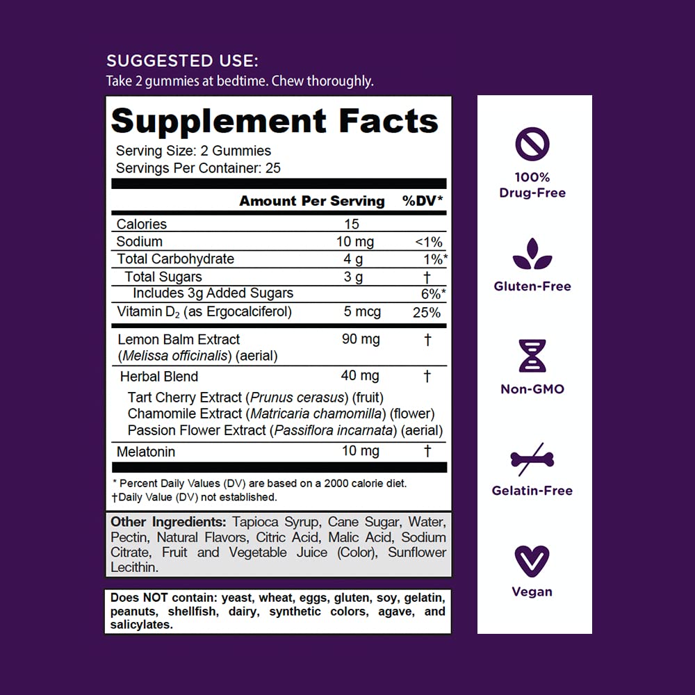 Lemon balm and melatonin ingredients in Goli sleep gummies