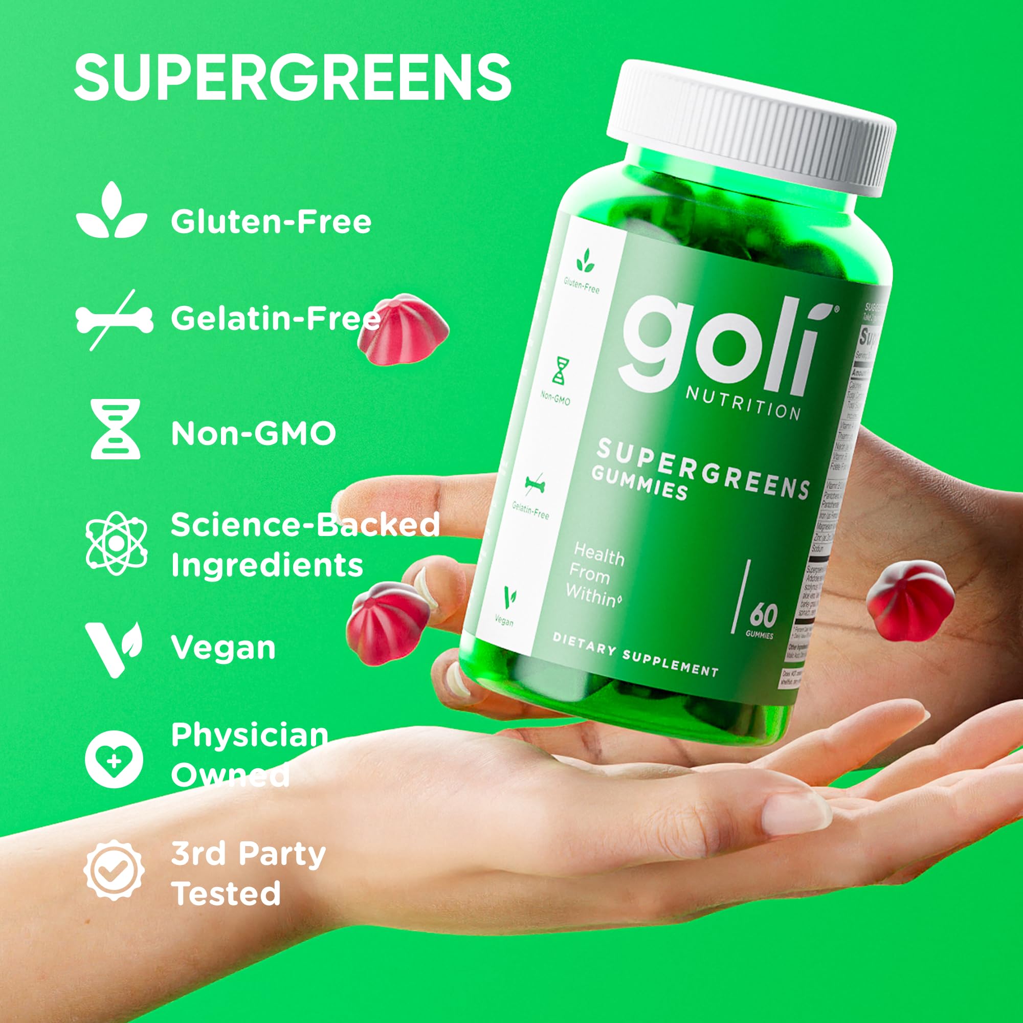 Goli Supergreens five-pack packaging showcases convenient multi-pack for sharing.