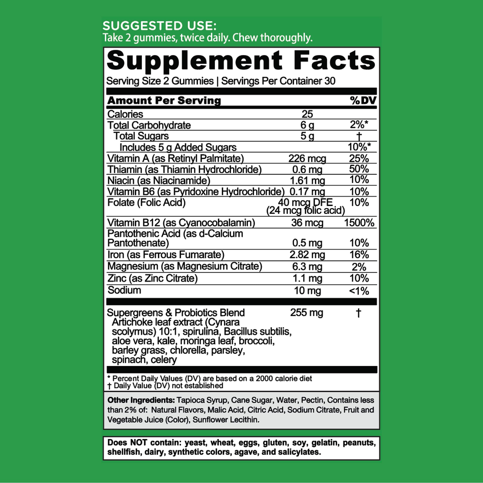 Goli Supergreens probiotic Bacillus subtilis image represents gut balance support.