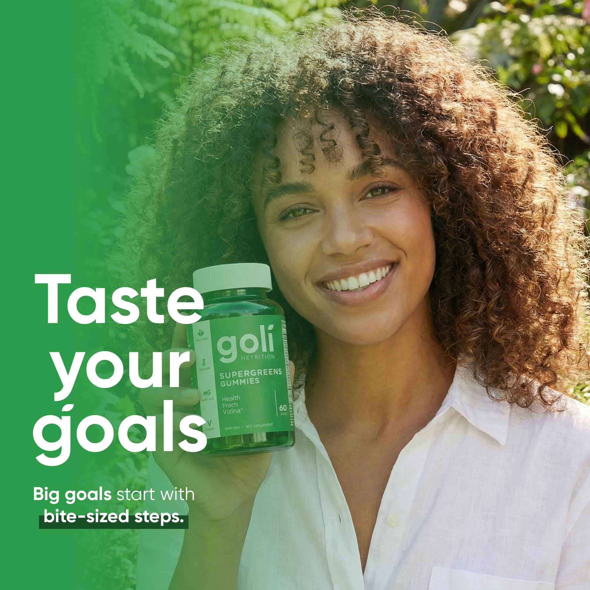 Goli Supergreens spirulina kale blend visual showcases nutrient-dense greens.
