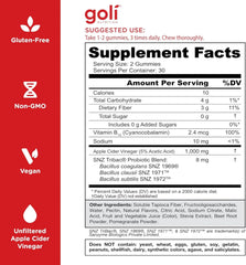 Goli nutrition label close-up displaying B12 and probiotic ingredients