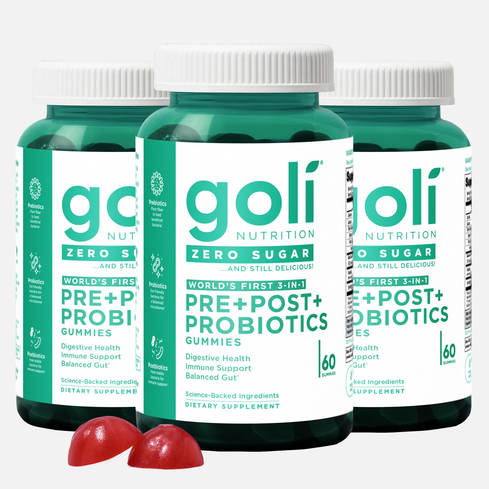 Goli Zero Sugar Pre, Post & Probiotic Gummies bottle front view