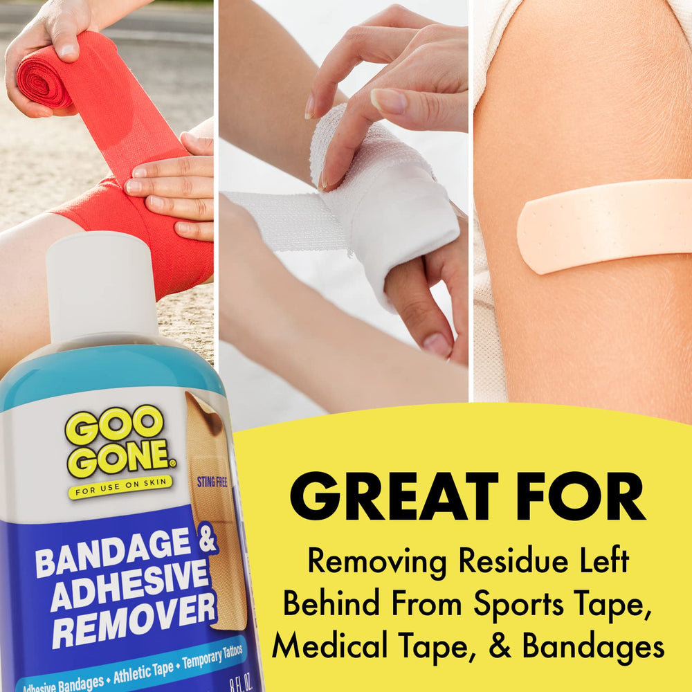 Goo Gone Skin Adhesive Remover on skin close-up showing painless removal.
