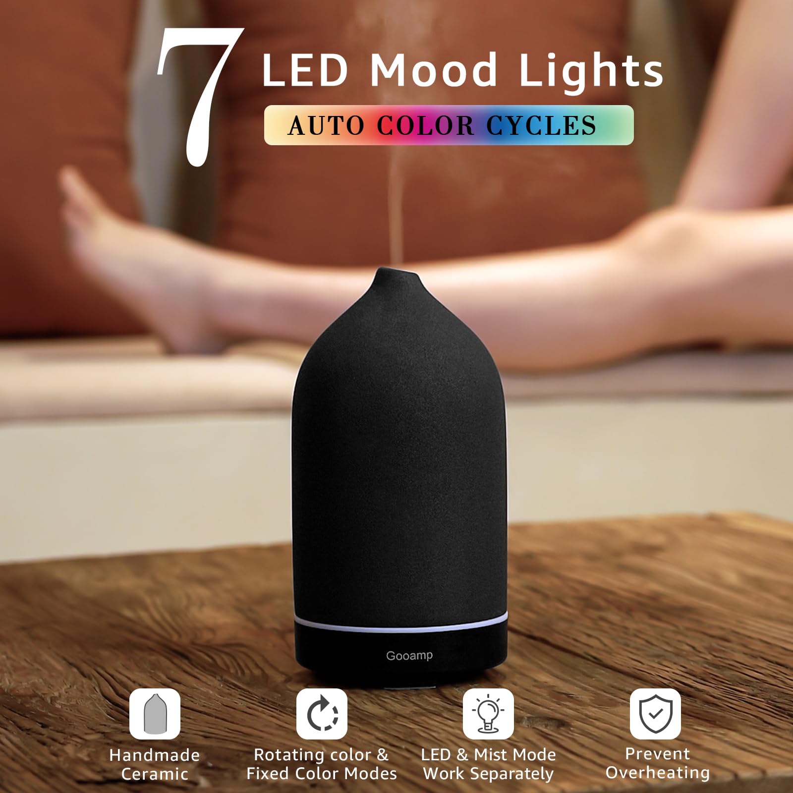Gooamp 200ML Ceramic Essential Oil Diffuser Black side view