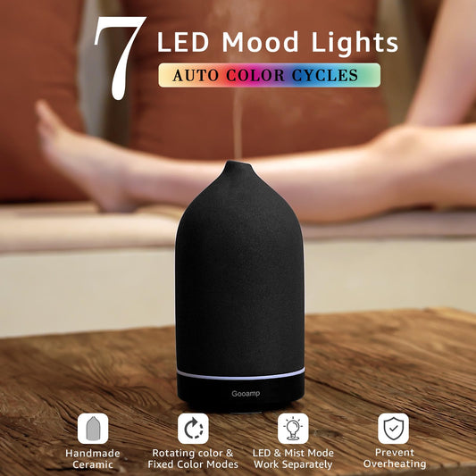 Gooamp 200ML Ceramic Essential Oil Diffuser Black side view